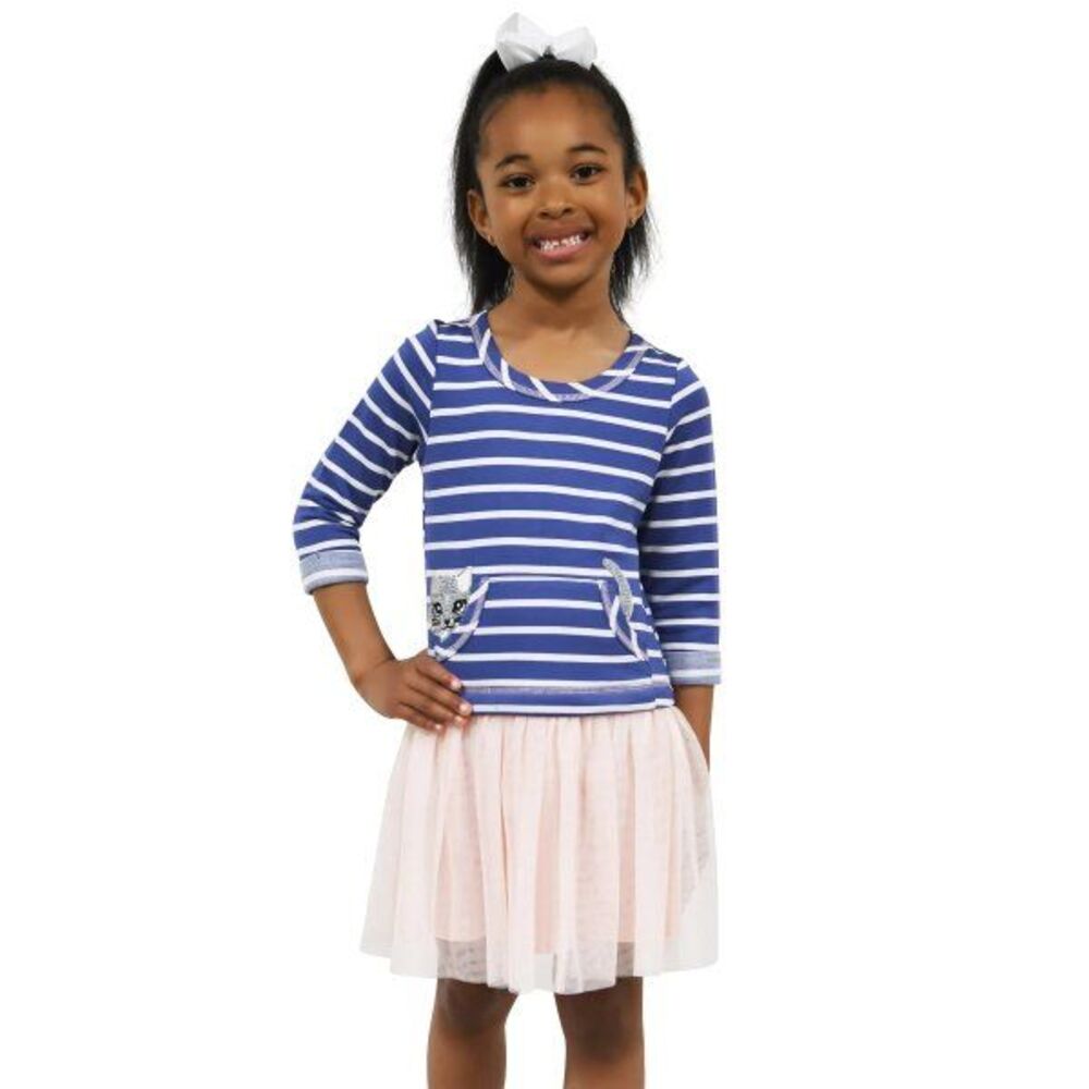 Zunie Girls'‎ Long Sleeve Dropwaist Tutu Dress Blue/White/Pink Size 4 NWT!